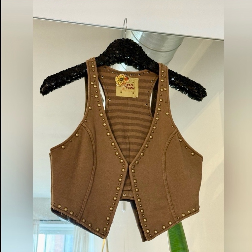 Vintage Free People Brown Brass Studded Vest